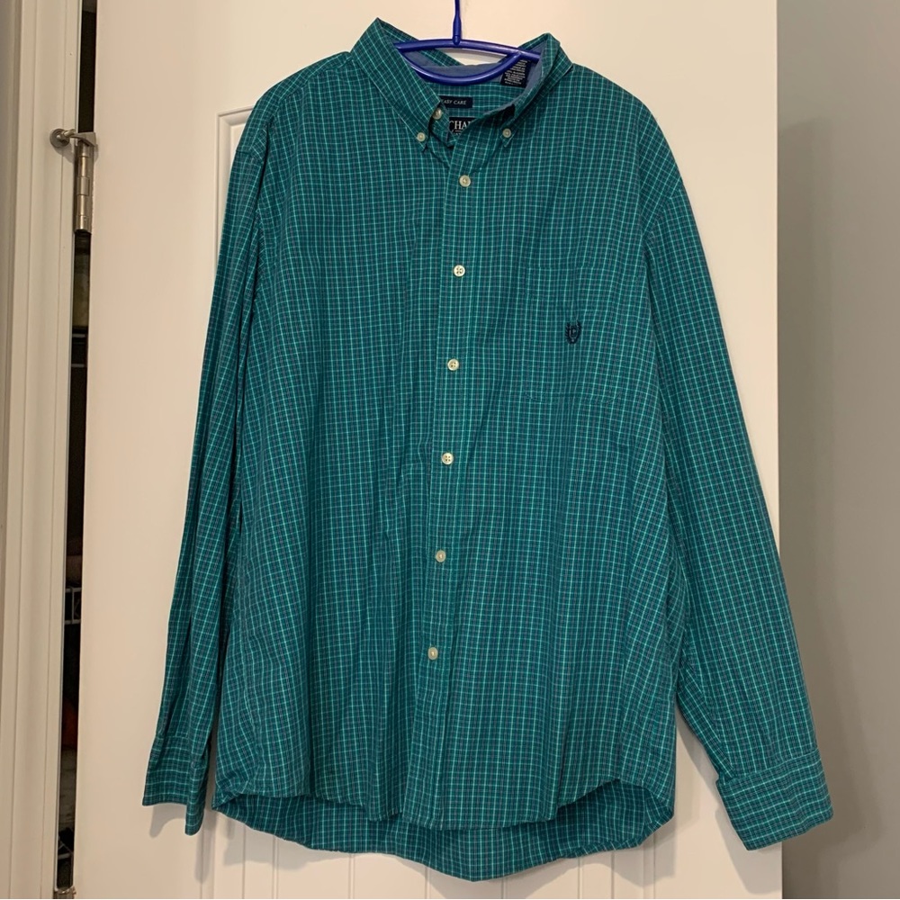 3/$18 CHAPS Teal Plaid Button Down XL